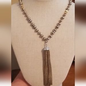 Stella and dot grey bead tassel necklace